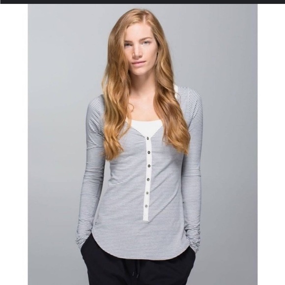 lululemon athletica Tops - Lululemon Awesoma gray Striped Henley 6